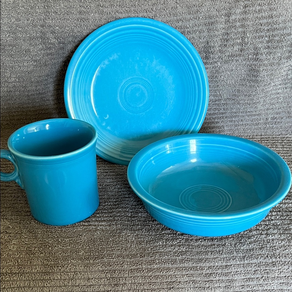 Fiestaware Blue Dinnerware Set - Salad Plate, Medium Bowl & Mug